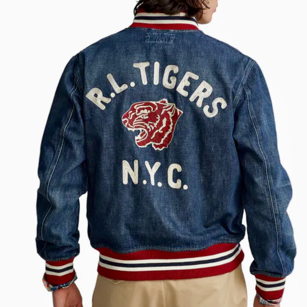 Polo Ralph Lauren Denim Letterman Baseball Jacket Size 8